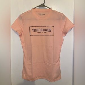 True Religion Impatiens Pink Crystal Logo Tee for Women's